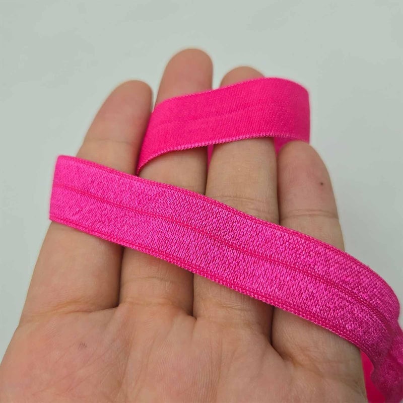 FAYADA Fold Over Elastic,5/8" Foldover FOE Trim Elastic Ribbon,Stretch FOE Band for Hair Ties Headbands Sewing Craft -5 Yards (Hot Pink) - Image 3